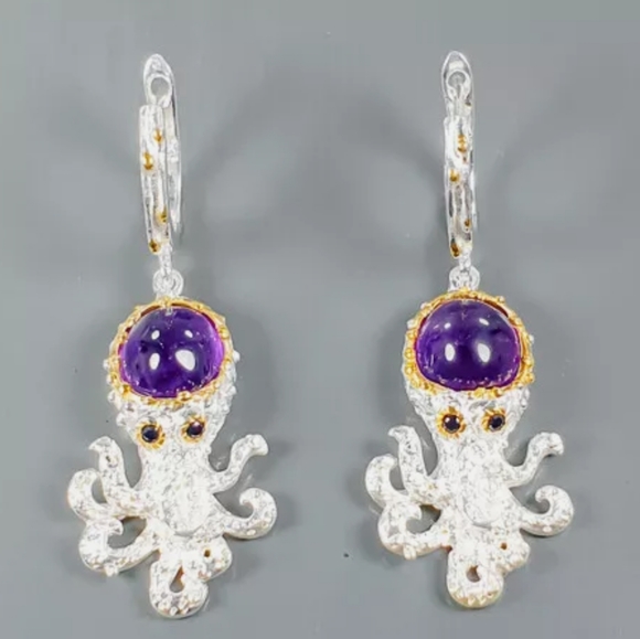 Adorable Octopus amethyst sterling earrings - Picture 3 of 4